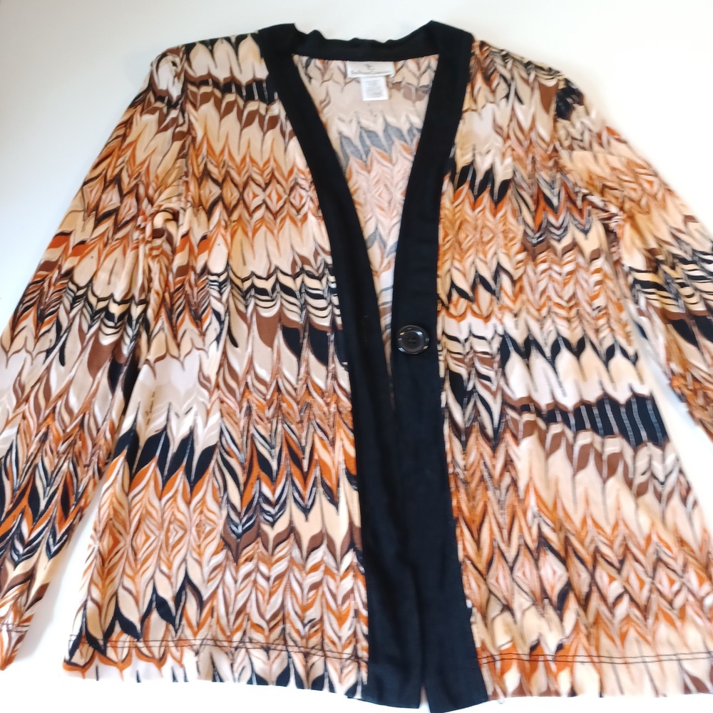 The Travel Collection Cardigan & Shell Set Orange Brwn Abstract Print Petite M/S - Picture 4 of 11